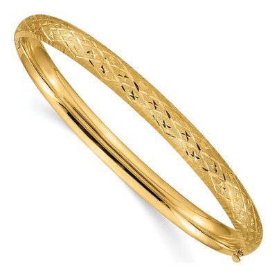 10K Yellow Gold Diamond-Cut Hinged Bangle Bracelet