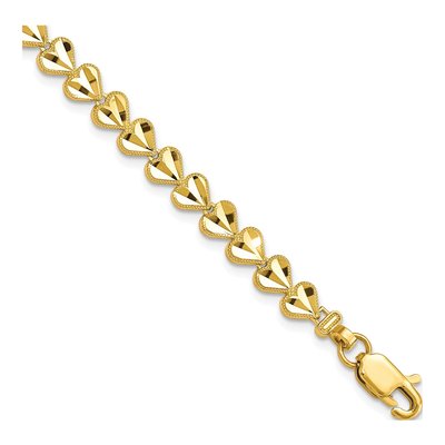 10K Yellow Gold Diamond-Cut Heart Bracelet