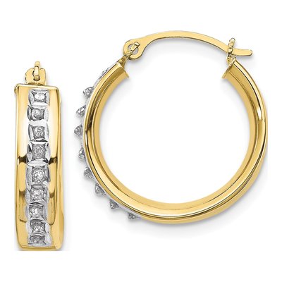 10K Yellow Gold 18mm Diamond Hoop Earrings