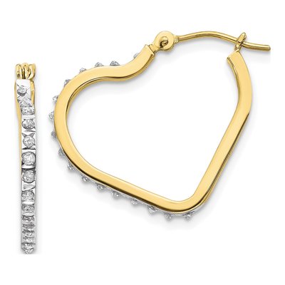 10K Yellow Gold 16mm Diamond Heart Hoop Earrings