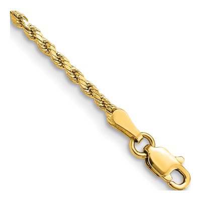 10K Yellow Gold 2mm Semi-Solid Diamond-Cut Rope Chain Bracelet