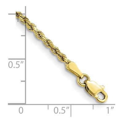 10K Yellow Gold 2.25mm Semi-Solid Diamond-Cut Rope Chain Bracelet – view 2