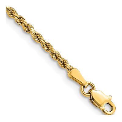 10K Yellow Gold 2.25mm Semi-Solid Diamond-Cut Rope Chain Bracelet