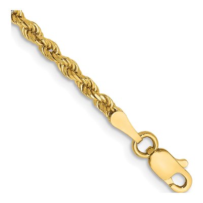 10K Yellow Gold 2.5mm Semi-Solid Diamond-Cut Rope Chain Bracelet