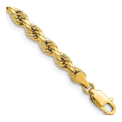 10K Yellow Gold 4mm Semi-Solid Diamond-Cut Rope Chain Anklet