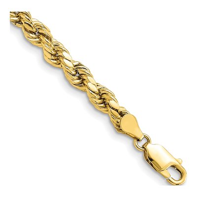 10K Yellow Gold 4.9mm Semi-Solid Diamond-Cut Rope Chain Bracelet