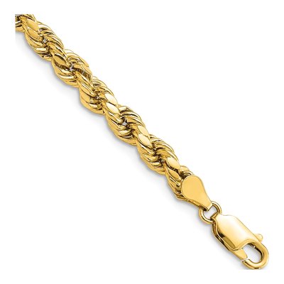 10K Yellow Gold 4.9mm Semi-Solid Diamond-Cut Rope Chain Anklet
