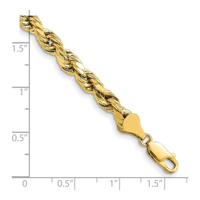 10K Yellow Gold 5.5mm Semi-Solid Diamond-Cut Rope Chain Bracelet – view 2