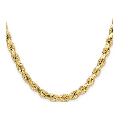 10K Yellow Gold 6.5mm Semi-Solid Diamond-Cut Rope Chain – view 2