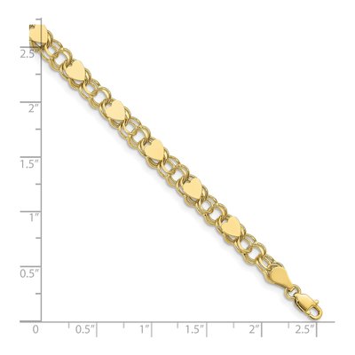 10K Yellow Gold Double Link Heart Charm Bracelet – view 3
