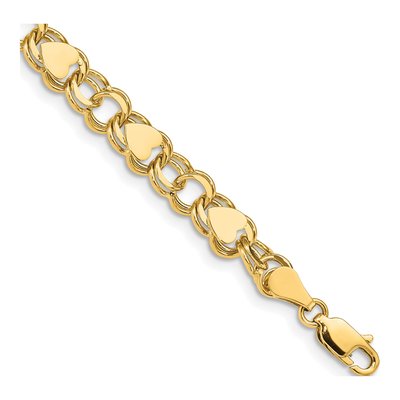 10K Yellow Gold Double Link Heart Charm Bracelet