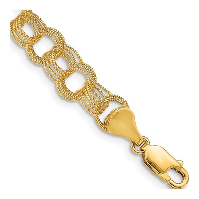 10K Yellow Gold Triple Link Charm Bracelet