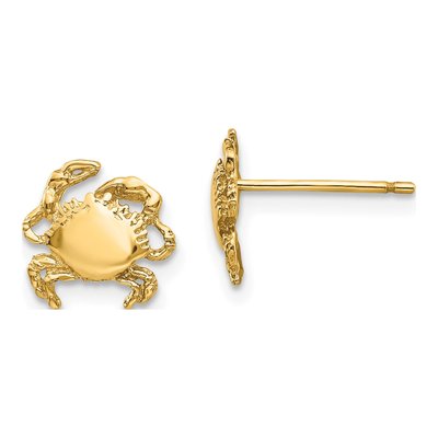 10K Yellow Gold Crab Button Stud Earrings
