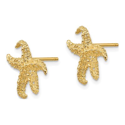 10K Yellow Gold Textured Starfish Stud Earrings – view 2