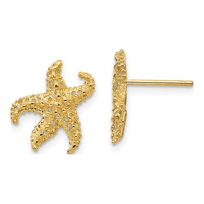 10K Yellow Gold Textured Starfish Stud Earrings