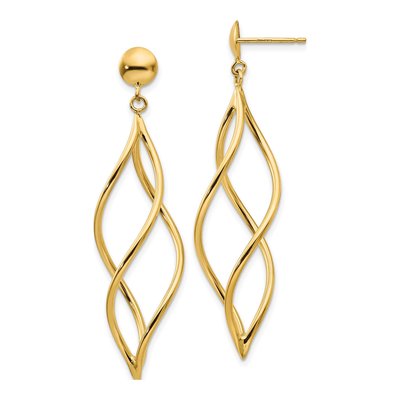 10K Yellow Gold Curved Twisted Tube Dangle Earrings