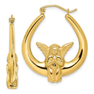 10K Yellow Gold 19mm Angel Hoop Earrings