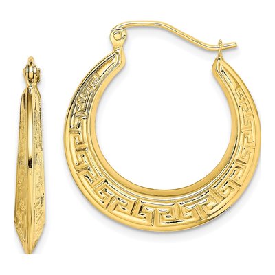 10K Yellow Gold 17mm Greek Key Hoop Earrings