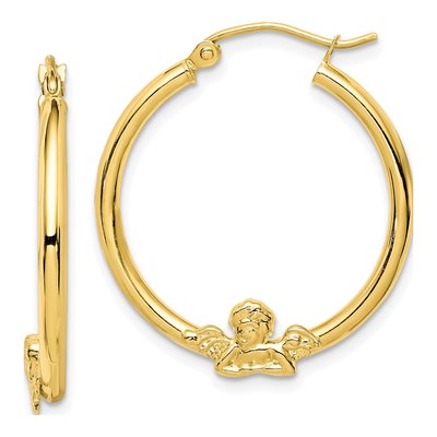 10K Yellow Gold 20mm Angel Hoop Earrings