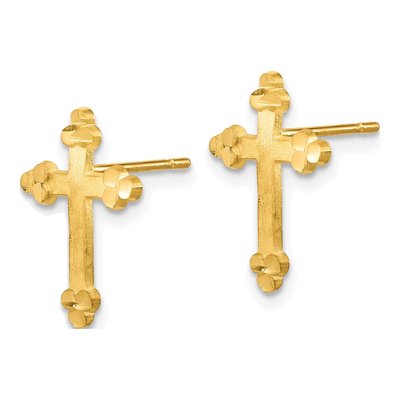 10K Yellow Gold Budded Cross Stud Earrings – view 3