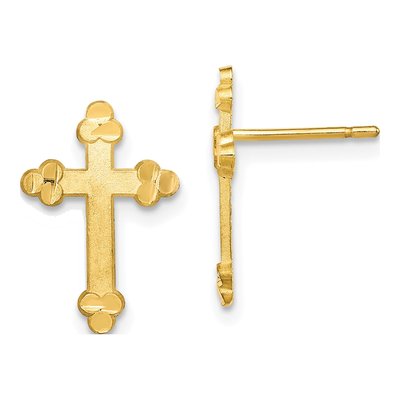 10K Yellow Gold Budded Cross Stud Earrings