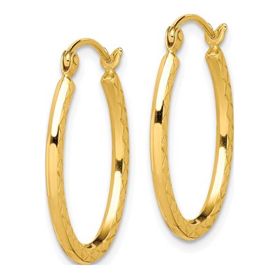 10K Yellow Gold 22mm Textured Hollow Oval Hoop Earrings – view 3