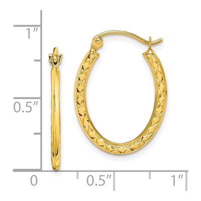 10K Yellow Gold 22mm Textured Hollow Oval Hoop Earrings – view 5