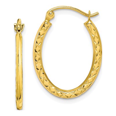 10K Yellow Gold 22mm Textured Hollow Oval Hoop Earrings