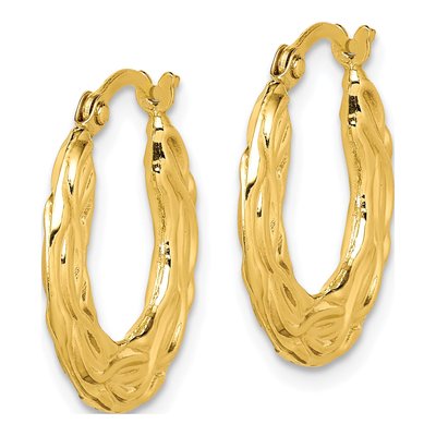 10K Yellow Gold 18mm Patterned Hollow Hoop Earrings – view 3