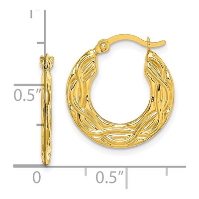 10K Yellow Gold 18mm Patterned Hollow Hoop Earrings – view 5
