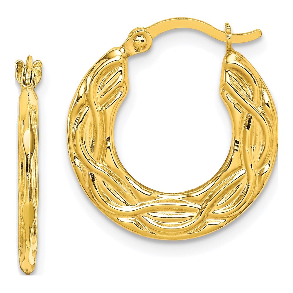 Hero image | 10K Yellow Gold Patterned Hollow Hoop Earrings | earrings | fine jewelry