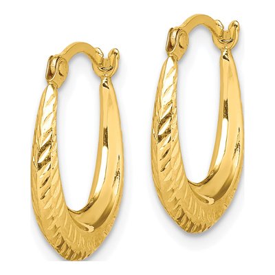 10K Yellow Gold 15mm Textured Hollow Hoop Earrings – view 3