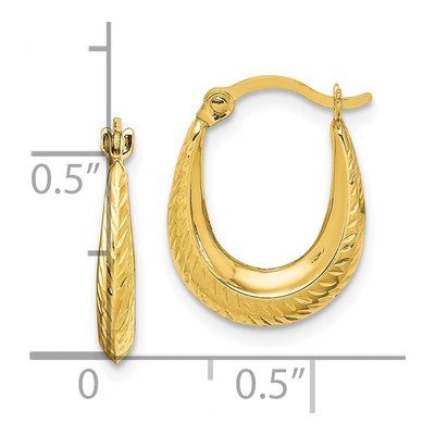 10K Yellow Gold 15mm Textured Hollow Hoop Earrings – view 5