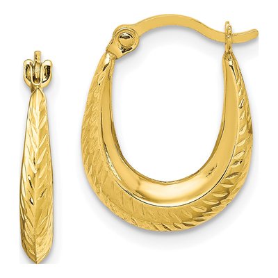 10K Yellow Gold 15mm Textured Hollow Hoop Earrings