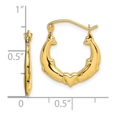 10K Yellow Gold 19mm Dolphin Heart Hoop Earrings – view 3