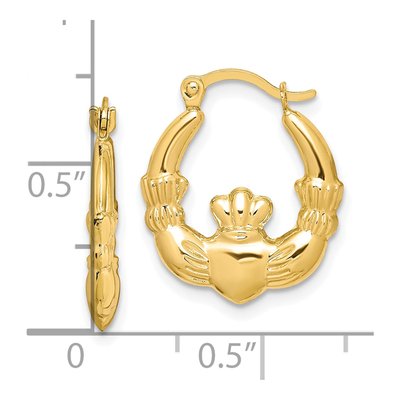10K Yellow Gold Claddagh Hollow Hoop Earrings – view 3