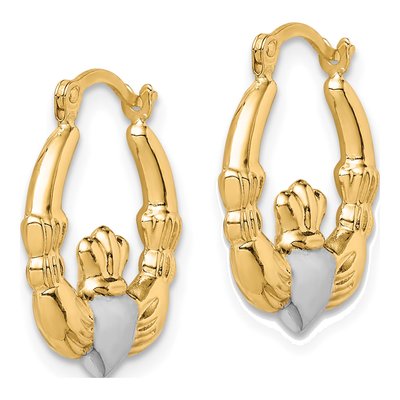 10K Yellow Gold Claddagh Hollow Hoop Earrings – view 3
