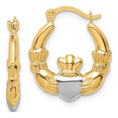 10K Yellow Gold Claddagh Hollow Hoop Earrings