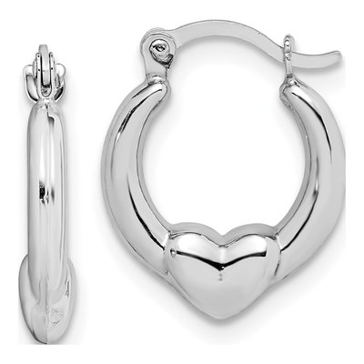10K White Gold Heart Hoop Earrings