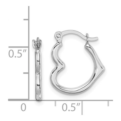 10K White Gold Hollow Heart Hoop Earrings – view 3