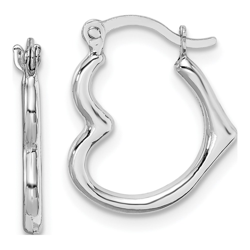 10K White Gold Hollow Heart Hoop Earrings