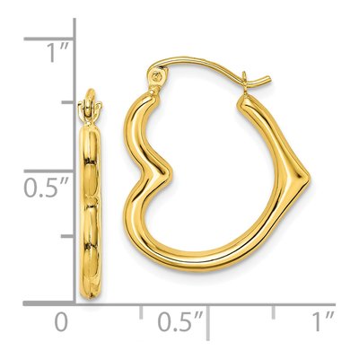10K Yellow Gold Hollow Heart Hoop Earrings – view 5