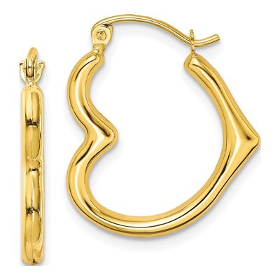 10K Yellow Gold Hollow Heart Hoop Earrings