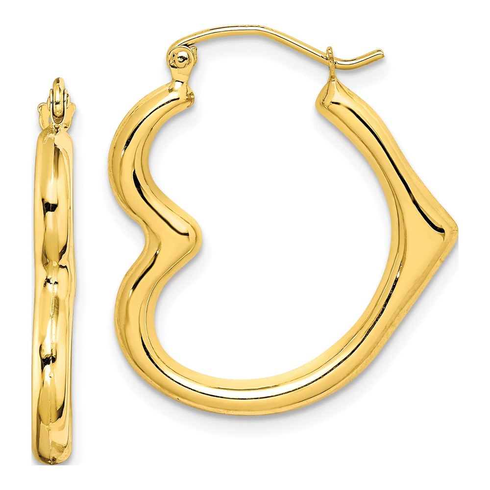 10K Yellow Gold Heart Hoop Earrings