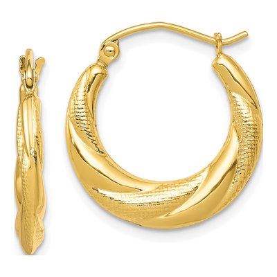 10K Yellow Gold 20mm Textured Scalloped Hoop Earrings