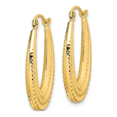10K Yellow Gold 25mm Textured Oval Hoop Earrings – view 3