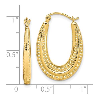 10K Yellow Gold 25mm Textured Oval Hoop Earrings – view 5