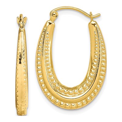 10K Yellow Gold 25mm Textured Oval Hoop Earrings