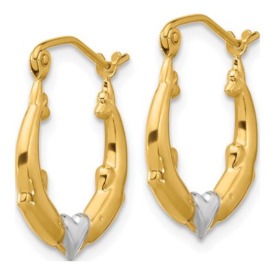 10K Yellow Gold 19mm Dolphin Heart Hoop Earrings – view 3
