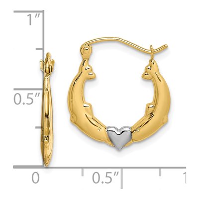 10K Yellow Gold 19mm Dolphin Heart Hoop Earrings – view 4
